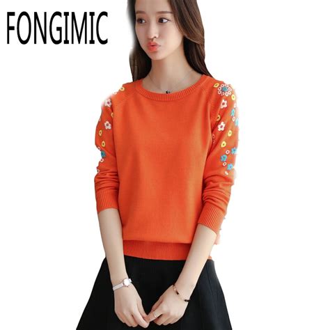 Women Knitted Sweater Women Autumn Winter Loose Embroidered Flower Pullover Women Tops Slim O