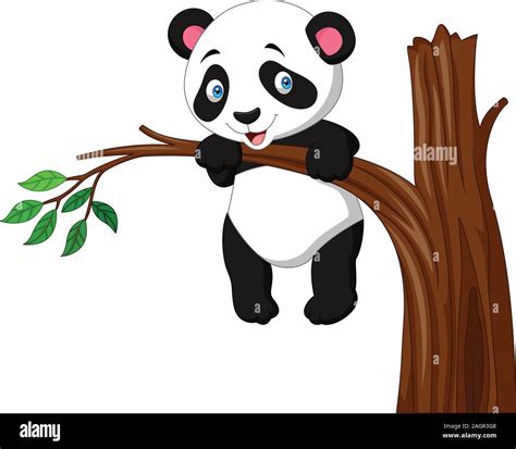 Cartoon Funny Panda Hanging On The Tree Stock Vector Image And Art Alamy