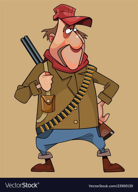 Cartoon Male Hunter With A Double Barreled Rifle Vector Image