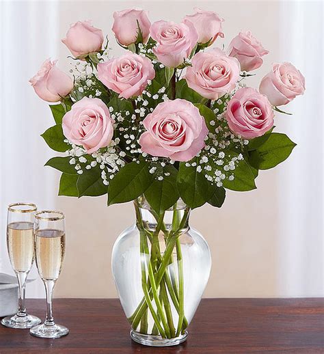 One Dozen Pink Long Stem Roses In A Vase In Glendale Ca Honey Bee