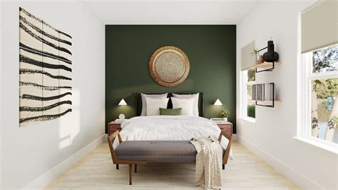 An Emerald Green Accent Wall In A Mid Century Bedroom Green Bedroom