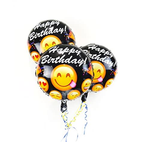 Emoji Balloons Happy Birthday Black Foil Helium Balloons 3 Pack