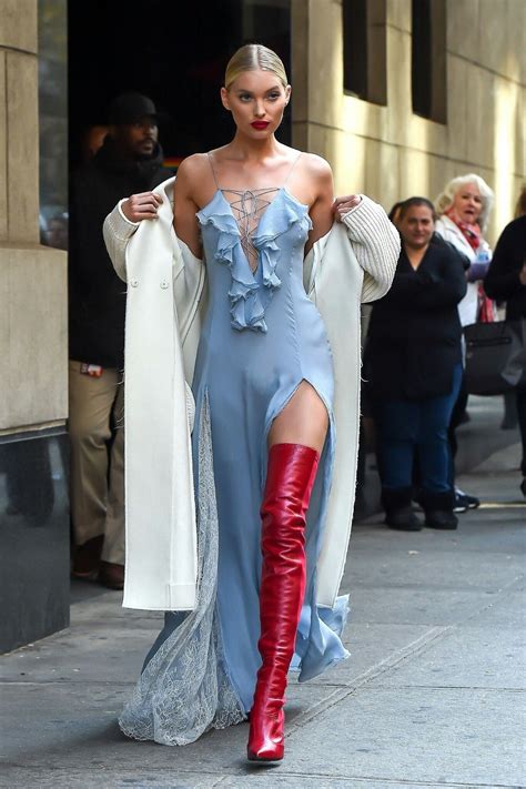 Elsa hosk is best know for her work as a guess model and a victoria's secret lingerie model. Elsa Hosk in a maxi-length light blue gown and red, thigh-high boots #outstanding | Clothes in ...