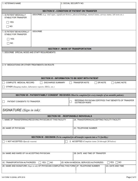 Va Form 10 2649a Interfacility Transfer Form Va Forms