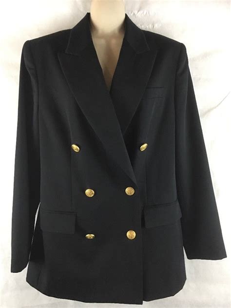Talbots Women S Black Wool Double Breasted Gold Button Blazer