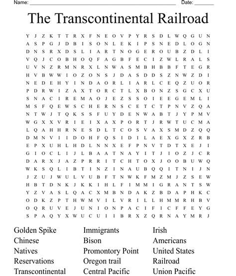 The Transcontinental Railroad Word Search Wordmint