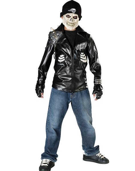 Kids Metal Skull Ghost Rider Biker Motorcycle Jacket Halloween Costume