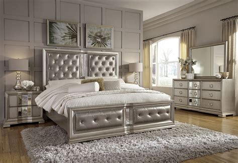 Pulaski, brookfield, 5pc, king, bedroom. Couture Silver Panel Bedroom Set, P022170-71-72, Pulaski