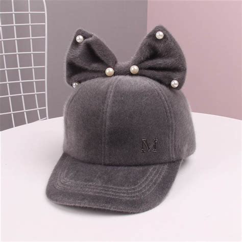 Cute Bows Pearl Baby Winter Cap Hat Cute Bunny Rabbit Ears