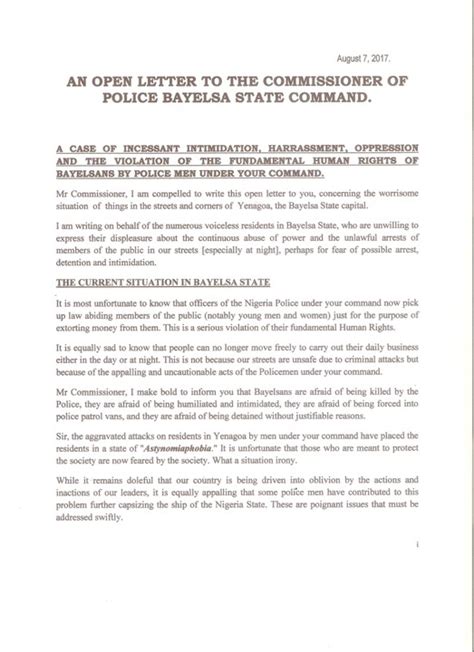 An Open Letter To The Commissioner Of Police Bayelsa State Command