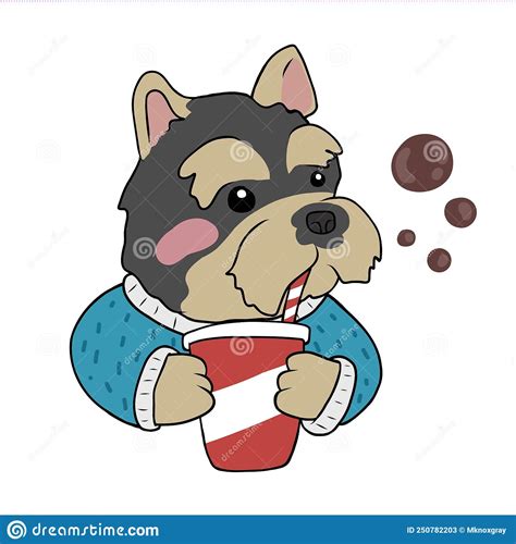 Yorkshire Terrier Dog Drinking Soda Drink Cartoon Illustration Stock