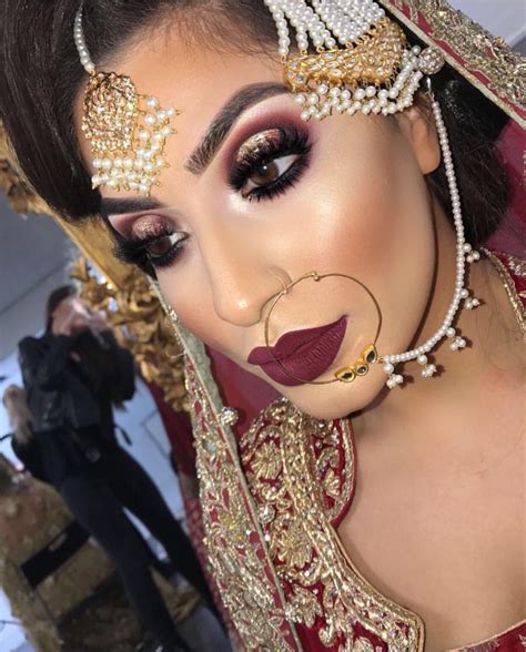 Asian Bridal Makeup Wedding Makeup Look Bold Burgundy Lipstick