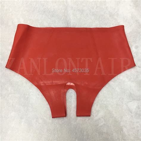 sexy lingerie exotic handmade women female red latex open crotch hole shorts underwear cekc