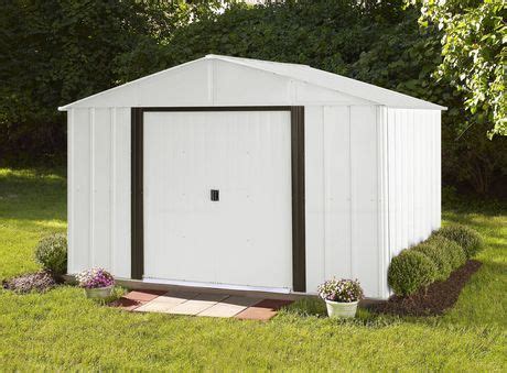 This also offers the benefit of freeing up room in the garage. Arrow Arlington Eggshell/Coffee Trim Steel Storage Shed ...