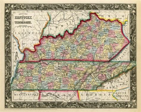 Vintage State Map Of Kentucky Tennessee Map Old Map Etsy Tennessee
