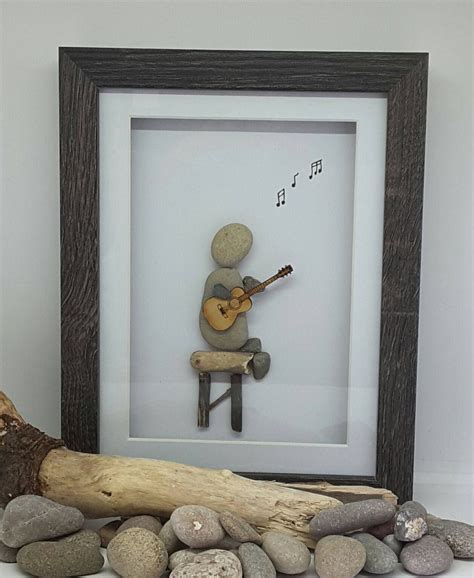 Fathers day gift, Anniversary present, Pebble Art, guitar gift, dad, music frame, country and ...