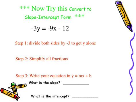 Ppt Practice Converting Linear Equations Into Slope Intercept Form
