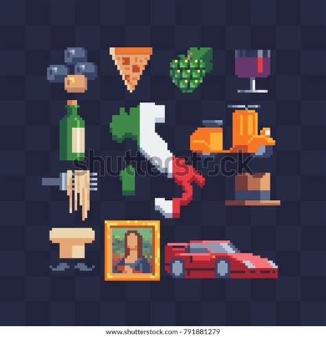 Italian Icons 80s Pixel Art Style Image Vectorielle De Stock Libre