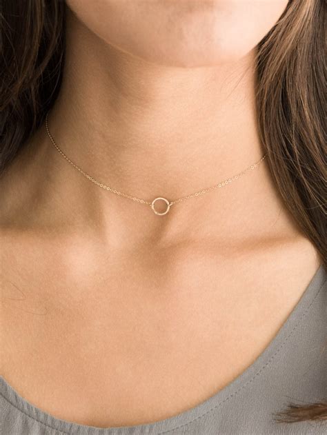 Dainty Choker Necklace Gold Delicate Circle Open Circle