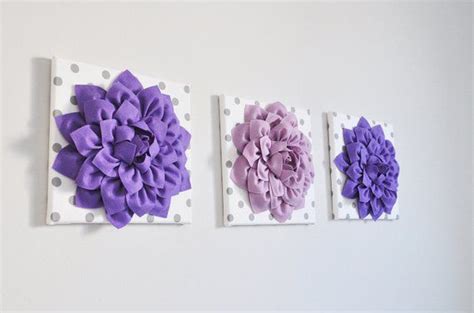 Home Decor Wall Art Set Of Three Lavender And Lilac Dahlias White With