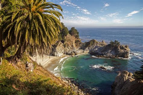 View On Bay With Waterfall At Big Sur California Stock Image Image