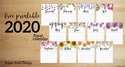 Free Printable Calendar 2020 Floral Paper Trail Design Free