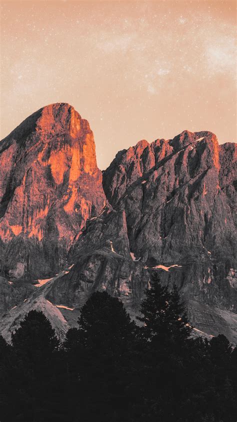 Download Golden Shining Peaks Mountains Nature 1080x1920 Wallpaper