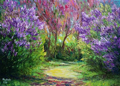 A Painting Of Purple Flowers And Trees