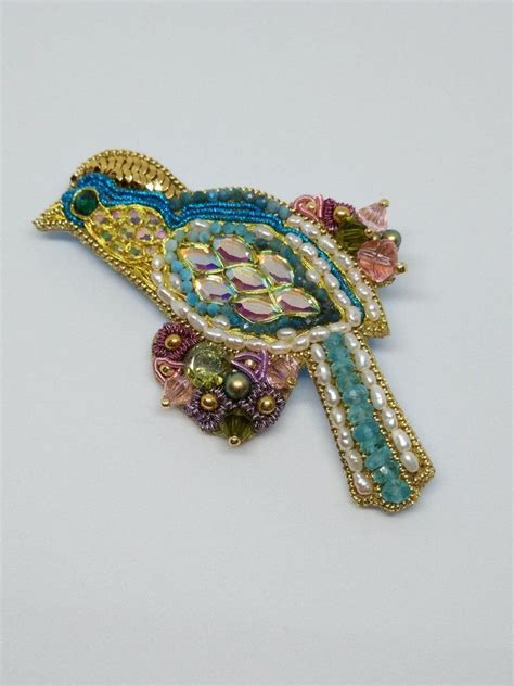 Beautiful Handmade Pearl Brooch Birdie With Swarovski Crystals Etsy