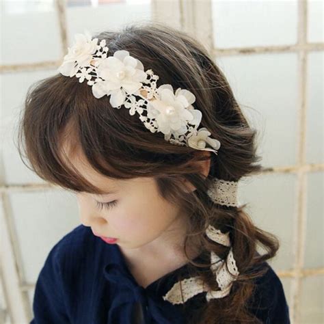 2017 New Fashion Korea Cute Princess Headband Long Lace Ribbon Flower