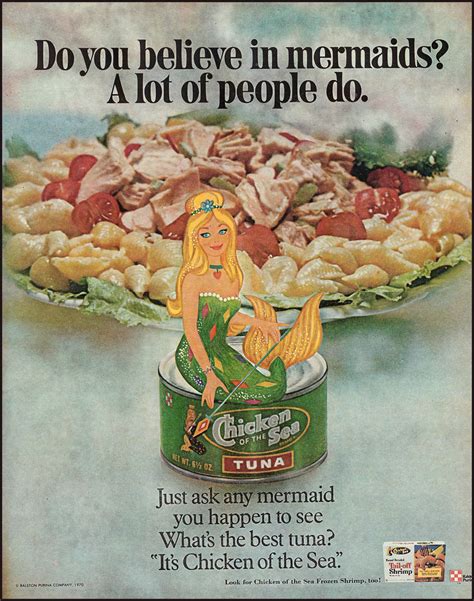 1971 Vintage Print Ad Chicken Of The Sea Tuna Mermaids It Was Either