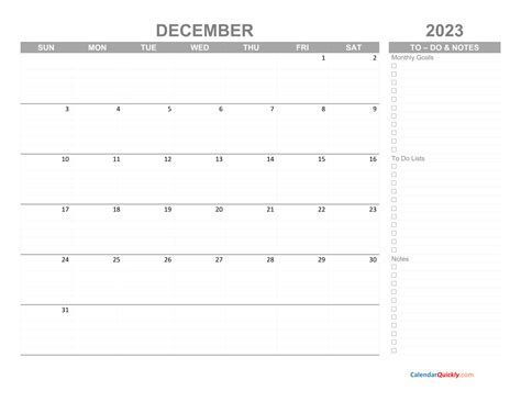 December 2023 Calendar With To Do List Calendar Quickly