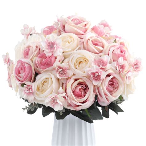 12 heads bouquet real touch silk rose artificial flowers vivid peony flores fake flower bridal