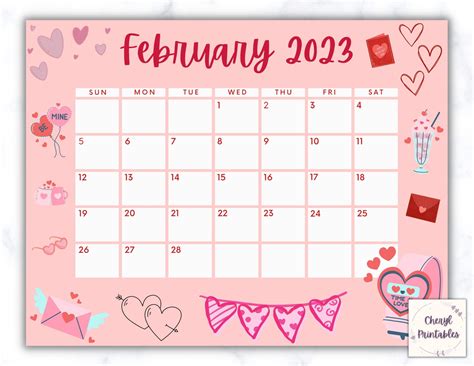 Printable February 2023 Calendar Fridge Calendar 2023 Wall Calendar