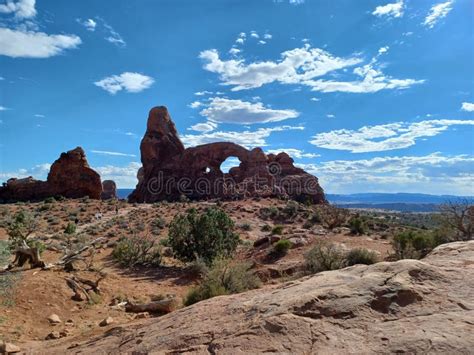 Arches National Park Hiking In Utah Desert Rock Formations Stock Image