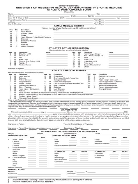 University Of Mississippi Medical Center Athletic Participation Form