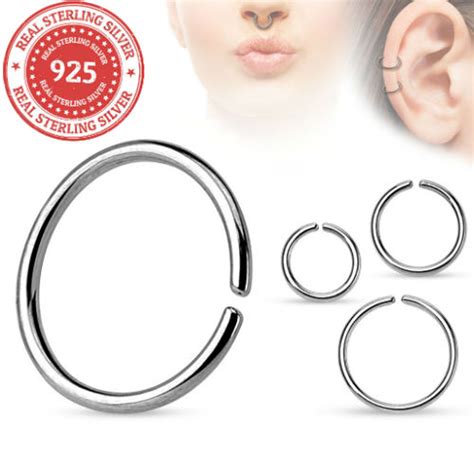925 Sterling Silver Nose Ring Continuous Seamless Hoop Bendable 16 18