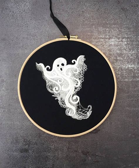 White Lace Ghost Embroidery Hoop Art Gothic Home Decor T Etsy Embroidery Hoop Art Hoop