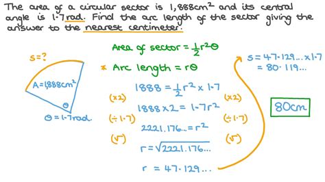 Question Video Finding The Length Of The Arc Given The Area Of The