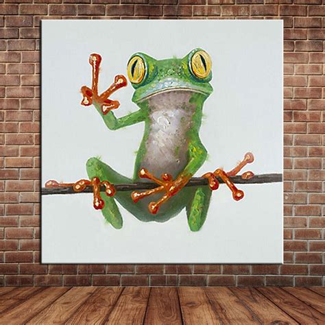 Funny Frog Taking Picture Pose Oil Painting Canvas Art Modern Cartoon