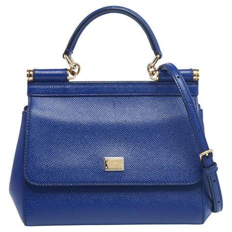 Dolce And Gabbana Blue Leather Large Miss Sicily Top Handle Bag At Stdibs