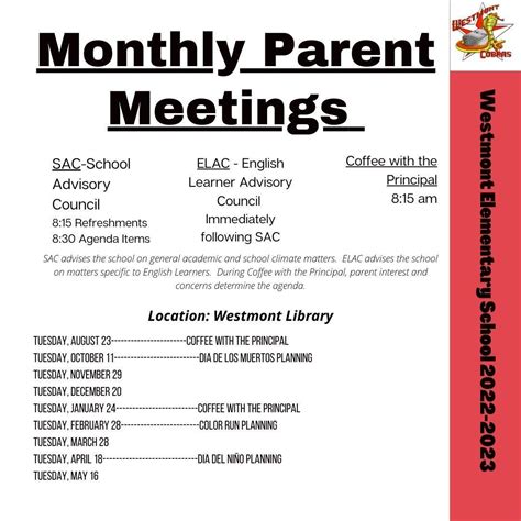 Monthly Parent Meeting Westmont Elementary School