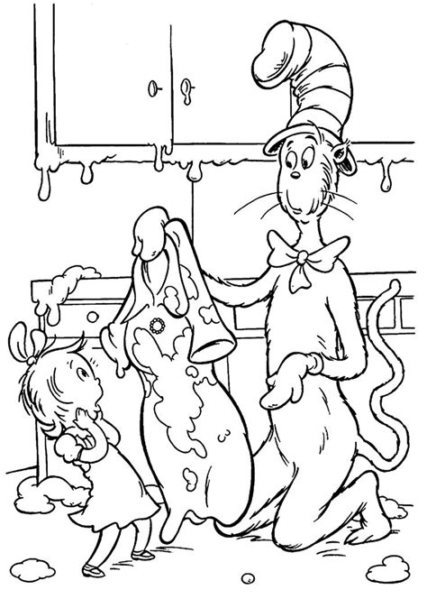 The cat looks really amusing and great for kids to color. The Сat in the hat and mess coloring pages for kids ...