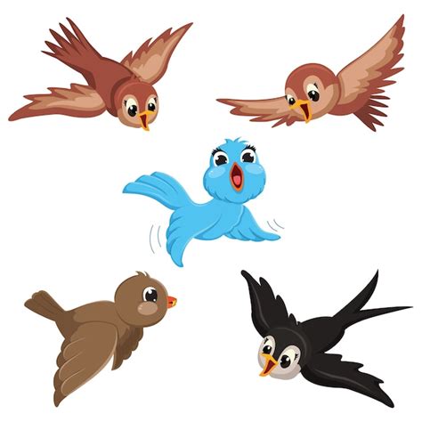 Ilustración Vectorial De Pájaros De Dibujos Animados Vector Premium