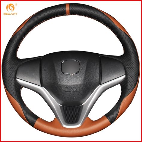 Mewant Brown Black Genuine Leather Car Steering Wheel Cover For Honda
