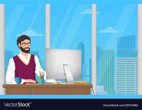 Business Man Entrepreneur Working At His Office Vector Image