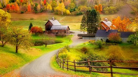 Beautiful Autumn Farm Scenery Hd Wallpaper Backiee