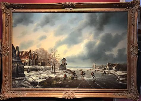 Unknown Large Dutch Winter Scene Figures Ice Skating