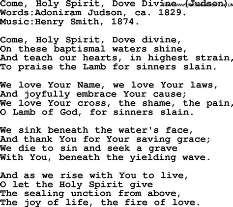 Pentecost Hymns Song Come Holy Spirit Dove Divine Judson Lyrics