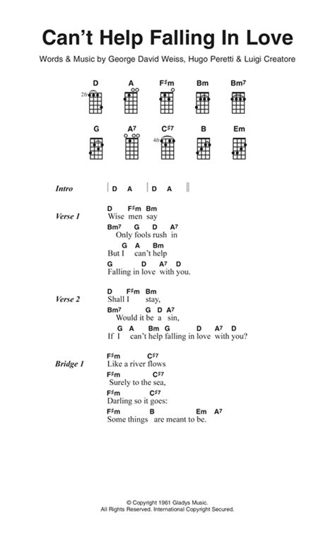 Cant Help Falling In Love Sheet Music By Andy Williams Ukulele Lyrics